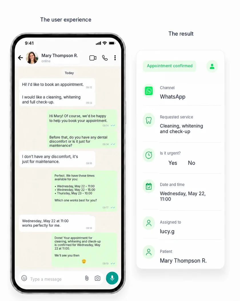WhatsApp conversation automatically converted into a structured appointment