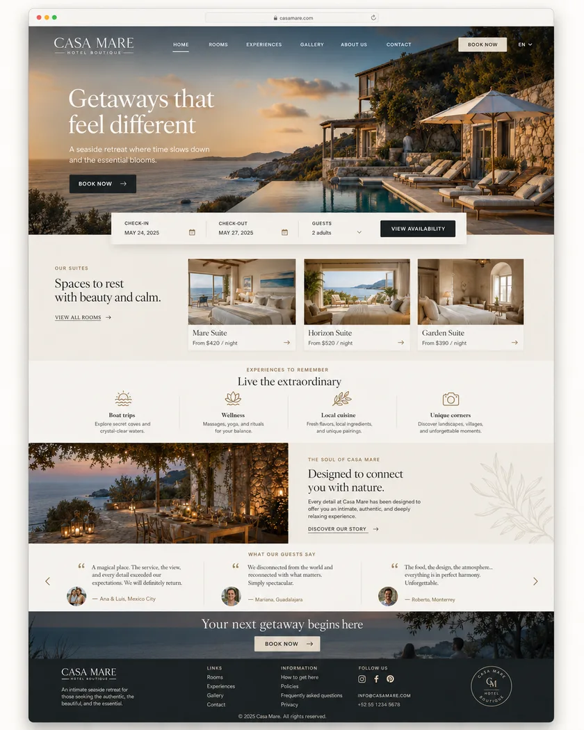 Hotel landing page designed to turn visits into bookings
