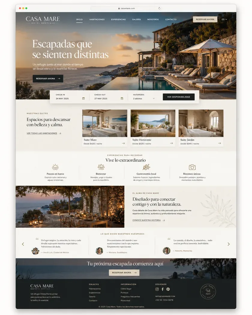 Landing page de hotel diseñada para convertir visitas en reservas